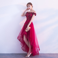 Burgundy lace tulle high low prom dress, homecoming dress - Thumbnail 3