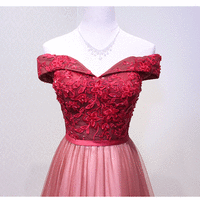  Burgundy lace off shoulder long prom dress, burgundy evening dress - Thumbnail 1