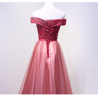  Burgundy lace off shoulder long prom dress, burgundy evening dress - Thumbnail 3