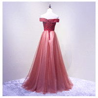  Burgundy lace off shoulder long prom dress, burgundy evening dress - Thumbnail 4