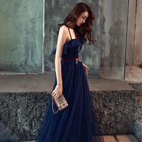 Dark blue tulle long prom dress, evening dress - Thumbnail 2