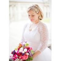 50s Vintage Design Tea Length Wedding Dresses Half Sleeve V Neck Lace A Line Short Bridal Gowns vestido de noiva Custom Size - Thumbnail 1