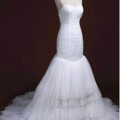  ruched pleated mermaid wedding dresses sweetheart sleeveless soft tulle tiered skirt trumpet bridal gowns custom made high quality - Thumbnail 4