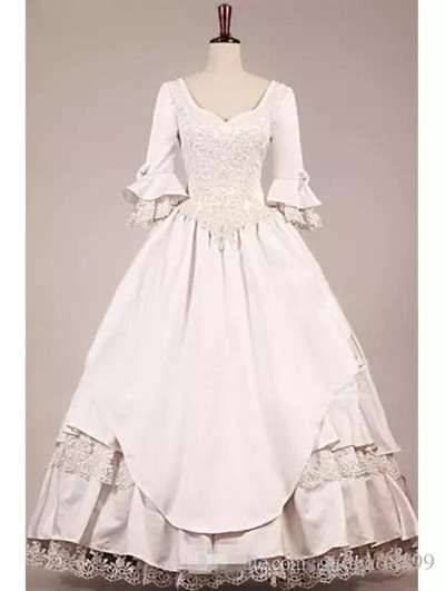 Hippie VICTORIAN WEDDING DRESS new style Vintage 3/4 long sleeves Wedding Dresses ball gown Lace Bridal Ball Gowns Dresses
