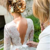 Lace Long Sleeves Spring Wedding Dresses Country V Neck Sexy Backless Bridal Gowns with Ribbon A Line Tulle Dress - Thumbnail 1