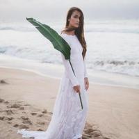 Simple Elegant Summer Beach Wedding Dresses Lace Long Sleeves Sexy Back Long Bridal Gowns For Beach Gardens Cheap Wedding Gowns - Thumbnail 1