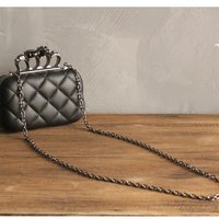 Skull Ring Black Clutch Chain Shoulder Bag - Thumbnail 3