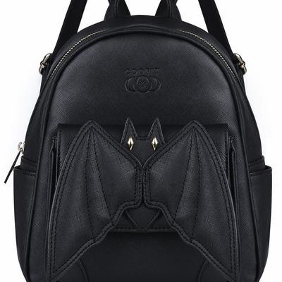 3d black bat design gothic harajuku pu leather backpack