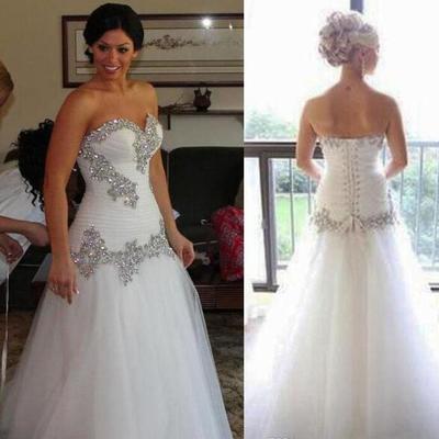 Elegant crystal sheer wedding formal maxi dresses hand make bridal long classical gowns free shipping custom made fat little  - Thumbnail 5