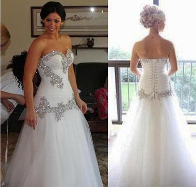 Elegant Crystal Sheer Wedding Formal Maxi Dresses Hand Make Bridal Long Classical Gowns Free Shipping Custom Made Fat Little 