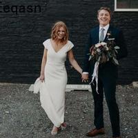 Simple Mermaid wedding dresses With Sexy V Neck Satin chiffon Floor LEngth custom Made Bridal Gown - Thumbnail 1