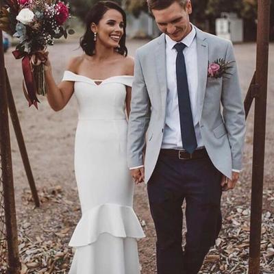 Simple satin mermaid wedding dresses floor length one the shoulder garden bridal gowns with back zipper - Thumbnail 5