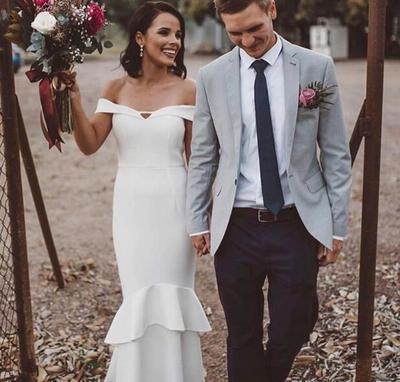 Simple Satin Mermaid Wedding Dresses Floor Length One The Shoulder Garden Bridal Gowns With Back Zipper