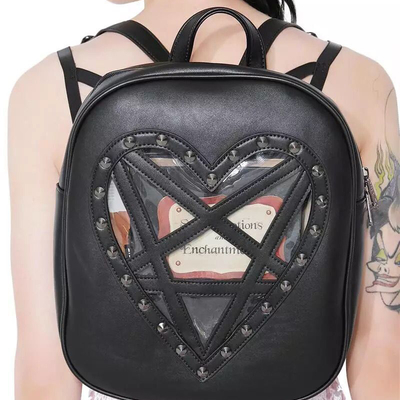 Black punk gothic transparent design heart backpack