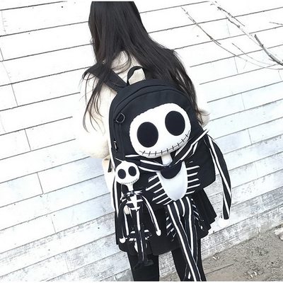 Black gothic harajuku skull skeleton backpack school bag