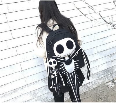 Black Gothic Harajuku SKull Skeleton Backpack School Bag