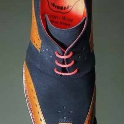 Handmade wingtip lace up shoes, men's brown navy blue suede leather shoes - Thumbnail 4
