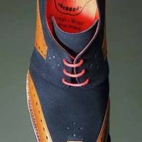Handmade Wingtip Lace Up Shoes, Men's Brown Navy Blue Suede Leather Shoes - Thumbnail 1