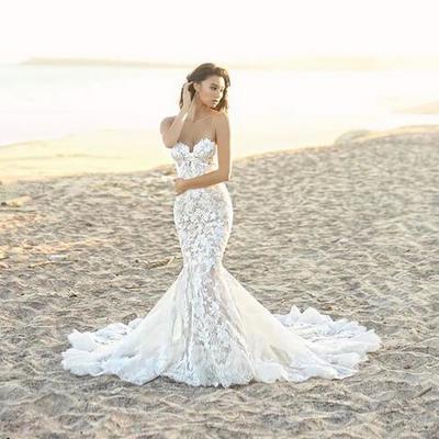 Stunning mermaid wedding dresses sweetheart tulle lace appliques bridal gowns with back zipper - Thumbnail 5