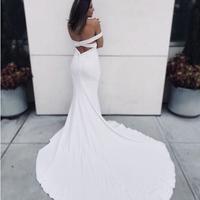 Simple Satin Wedding Dresses Mermaid Style Off The Shoulder Full Length Bridal Gowns Chaple Train Criss Cross Bride Dresses Vestido De Noiva - Thumbnail 2