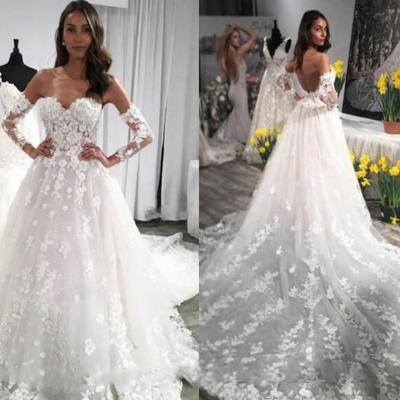 Vintage lace applique wedding dresses dechable long sleeves backless sweetheart bridal gowns from china 2019 vestidos de novia - Thumbnail 5