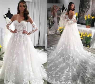 Vintage Lace Applique Wedding Dresses Dechable Long Sleeves Backless Sweetheart Bridal Gowns from China 2019 Vestidos De Novia