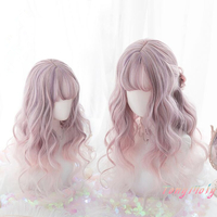 Pastel Pink Purple Gradient Curly Cosplay Wigs - Thumbnail 3