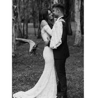  Plus Size Bohemian Mermaid Wedding Dresses Off The Shoulder Lace Long Sleeves Sweep Train Country Bridal Gowns - Thumbnail 3