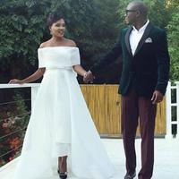 Elegant White Short Sleeve Wedding Dress High Low Cap Sleeve Bridal Gown vestido de noiva Catching-eyes Brides Dresses - Thumbnail 1