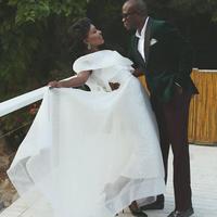 Elegant White Short Sleeve Wedding Dress High Low Cap Sleeve Bridal Gown vestido de noiva Catching-eyes Brides Dresses - Thumbnail 3