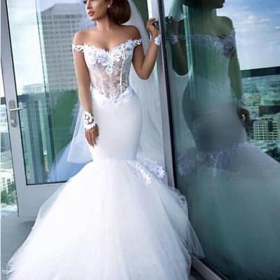 Gorgeous mermaid off the shoulder sheer long sleeve wedding dresses sexy illusion bodices low back cathedral train vestidos de novia gowns - Thumbnail 4