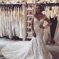 Country Wedding Dresses Off The Shoulder Lace Appliques Sweep Train Beach Bridal Gowns Long Sleeves Beach Vestidos De Novia - Thumbnail 1