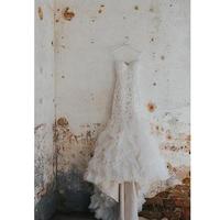 New Style Lace Mermaid Wedding Dresses Sweetheart Neck Sweep Trian Tulle Ruffles Tiered Skirts Back Cover Button Garden Bridal Gown - Thumbnail 1