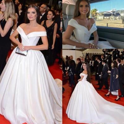  new sexy simple arabic wedding dresses a line off shoulder white backless deep v-neck sweep train plus size custom formal bridal gowns - Thumbnail 4