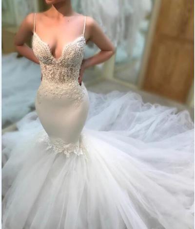 Sexy Sweetheart Neck Lace Mermaid Wedding Dress Floral Appliques Bridal Gowns Sweep Train Vestido de Novia