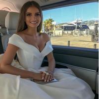  New Sexy Simple Arabic Wedding Dresses A Line Off Shoulder White Backless Deep V-Neck Sweep Train Plus Size Custom Formal Bridal Gowns - Thumbnail 1