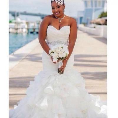 Plus size gorgeous ruffle organza mermaid plus size wedding dresses africa tiers beads sash african country bridal gown train bride dress custom - Thumbnail 4