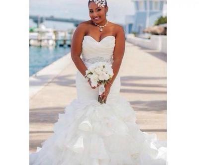 Plus Size Gorgeous Ruffle Organza Mermaid Plus Size Wedding Dresses Africa Tiers Beads Sash african Country Bridal Gown Train Bride Dress Custom