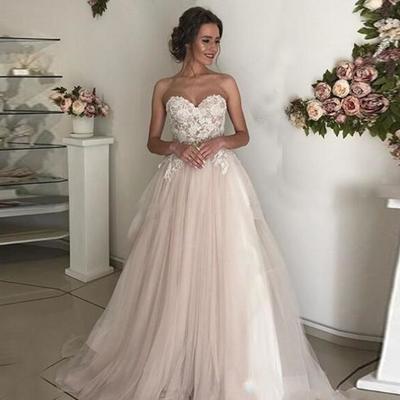  elegant lace wedding dresses sweetheart appliques tulle floor length champagne ivory bridal dresses autumn country garden wedding gowns - Thumbnail 5