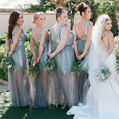 Charming v neck sequined floor length bridesmaid dresses - Thumbnail 5