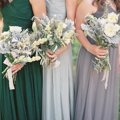 Green/light blue/light gray long v neck bridesmaid dresses - Thumbnail 5