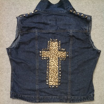 Leopard crossback denim vest - size x-large