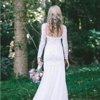 White Chiffon Boho Sheath Wedding Dresses Full Lace Scoop Neck Sexy Garden Country Style Boho Bridal Gowns with Long Sleeves Backless - Thumbnail 4