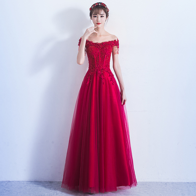 Burgundy tulle lace long prom dress, burgundy evening dress - Thumbnail 5