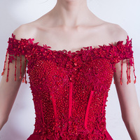 Burgundy tulle lace long prom dress, burgundy evening dress - Thumbnail 2