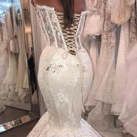 Sexy Mermaid Wedding Dresses Lace Appliques Crystal Beaded Mermaid Wedding Dress Tulle Chapel Train Bridal Gowns Custom Made - Thumbnail 1