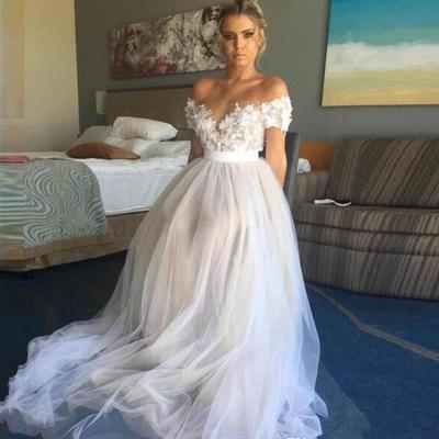 Beach wedding dresses capped sleeve tulle wedding gowns summer cheap bride dress with appliques sash custom made - Thumbnail 5