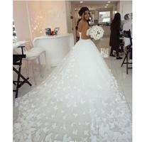 New Fashion Wedding Dresses Cathedral Train 3D Floral Appliques Butterfly Bridal Gowns Tulle Sweetheart Custom Made Wedding Dresses - Thumbnail 1