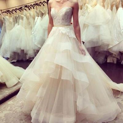  new luxury a line beaded sweetheart lace 3d-appliques tulle ruffle skirt chapel train garden wedding dresses vestidos de novia - Thumbnail 5