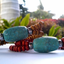Wood Beaded Bracelets w/ Turquoise Charm